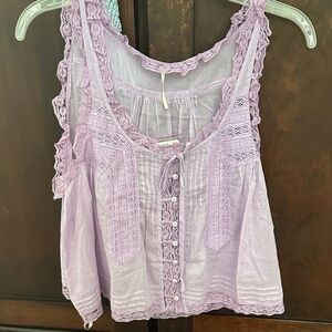 Free People Lilac Lace Detail Blouse